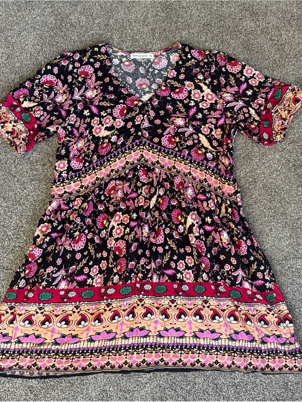 Rusttydustty Women’s 1XL Short Sleeve Midi V Neck Dress euc